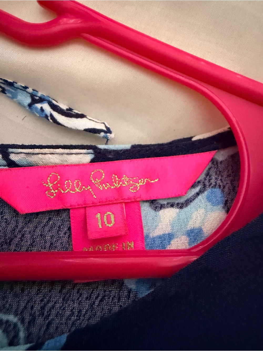 Lilly Pulitzer Hot Pink Label Tote with Blue Floral Trim